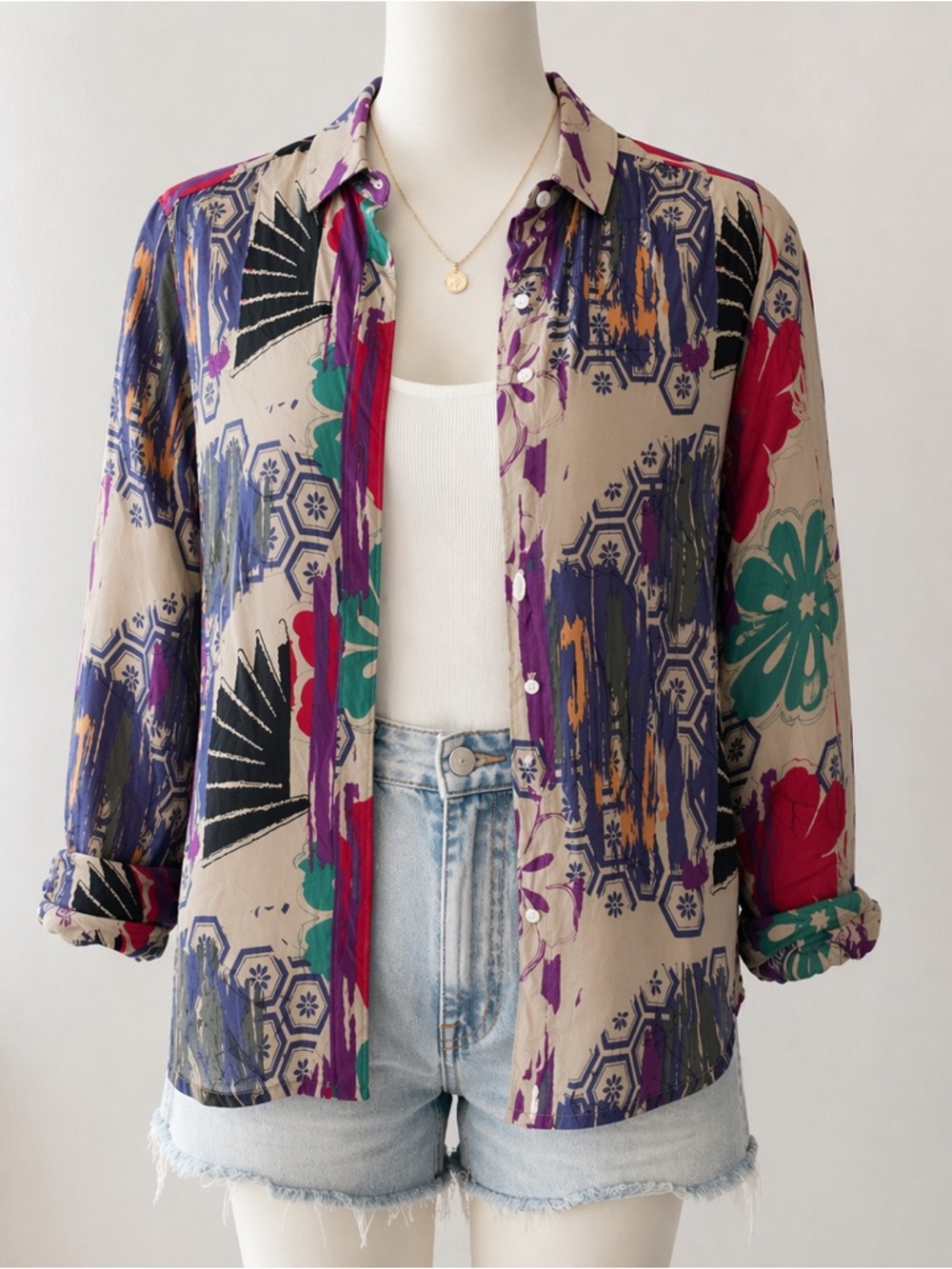 Vintage Levi’s Abstract Paint Print Button Down Shirt Size M Lightweight Cotton
